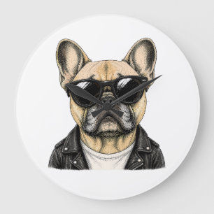 Grande Horloge Ronde Bouledogue Français Graphique de Chien Cool
