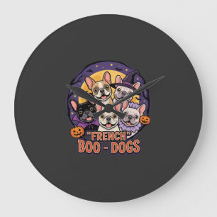 Grande Horloge Ronde Bouledogue français Halloween Boo Dogs Vector