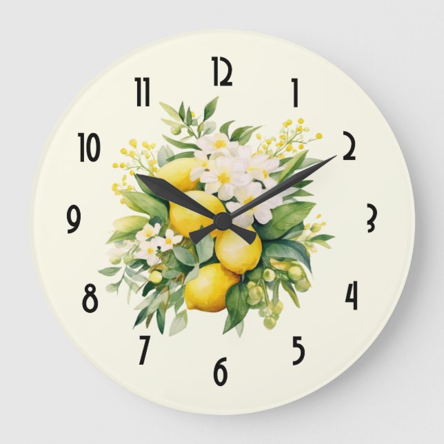 Grande Horloge Ronde Bouquet de citrons aux fleurs blanches (Recto)