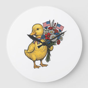 Grande Horloge Ronde Bouquet de fleurs de caneton patriotique Maillot v