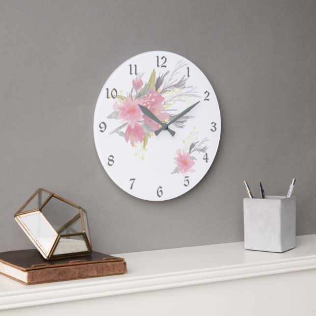 Grande Horloge Ronde Bouquet de Floral (Bureau)
