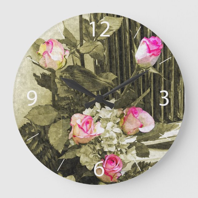 Grande Horloge Ronde Bouquet de mariage vintage (Recto)