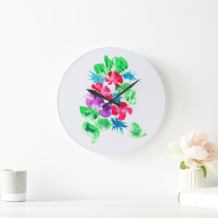 Grande Horloge Ronde Bouquet floral coloré chic