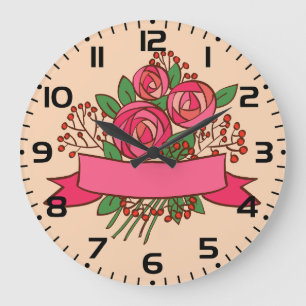 Grande Horloge Ronde Bouquet floral de rose rose élégant