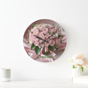 Grande Horloge Ronde Bouquet Mariage rose rose pâle pour bébé doux,