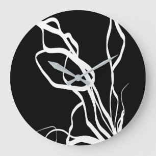 Grande Horloge Ronde Bouquet Noir : Abstrait noir et blanc