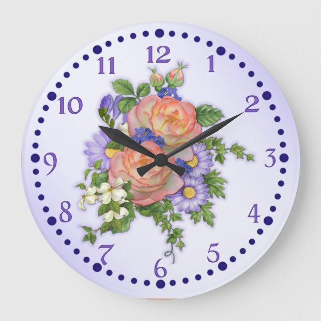 Grande Horloge Ronde Bouquet rose de pêche (Recto)