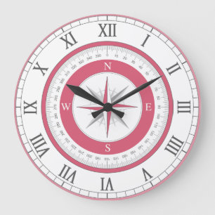 Grande Horloge Ronde Boussole marine rouge et blanc