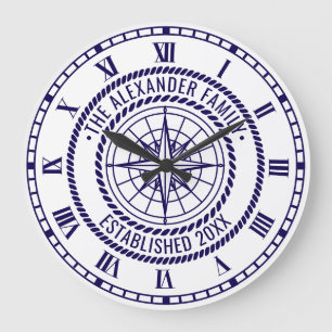 Grande Horloge Ronde Boussole nautique #3 Nom de famille Date de fondat