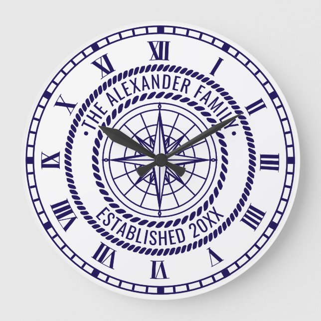 Grande Horloge Ronde Boussole nautique n° 3 Nom de famille Date Estd co (Recto)