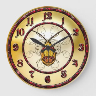 Grande Horloge Ronde Bouteille à feuilles rouges