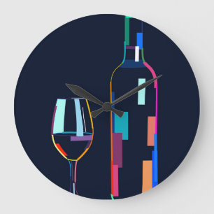 Grande Horloge Ronde Bouteille de vin avec verre