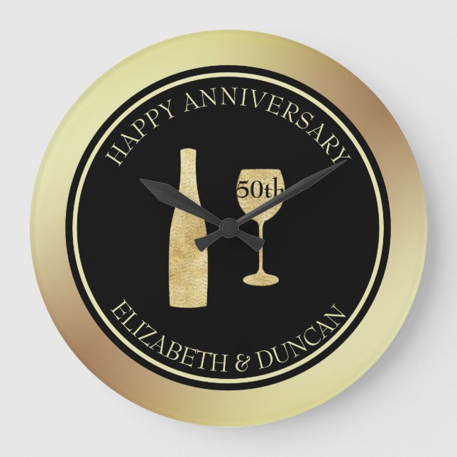 Grande Horloge Ronde Bouteille Parties scintillant Or Et Verre (Recto)