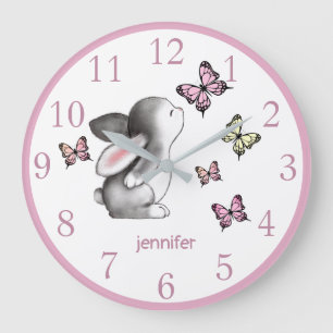 Grande Horloge Ronde Bouteille rose Papillon Nourriture Décor Mur Horlo