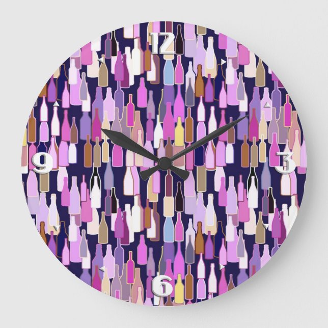 Grande Horloge Ronde Bouteilles de vin, multicolore, arrière - plan ble (Recto)