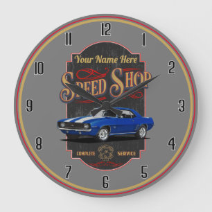 Grande Horloge Ronde Boutique de vitesse Camaro personnalisée Bleu