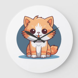 Grande Horloge Ronde Bouton épinglette de chat orange mignon