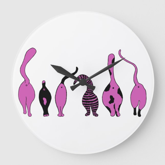 Grande Horloge Ronde Boutons de chat violet (Recto)