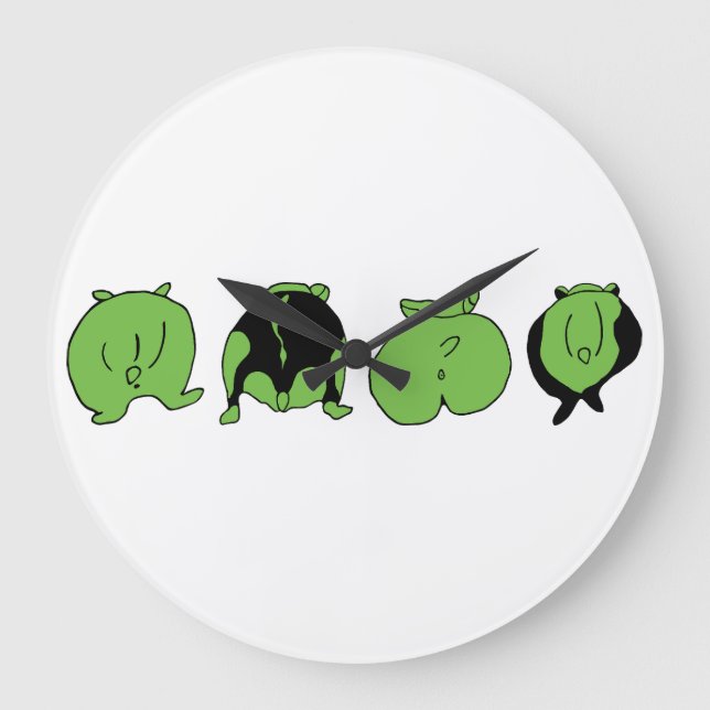 Grande Horloge Ronde Boutons de hamster vert (Recto)
