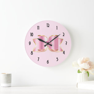 Grande Horloge Ronde Bow en verre rose avec pierre centrale