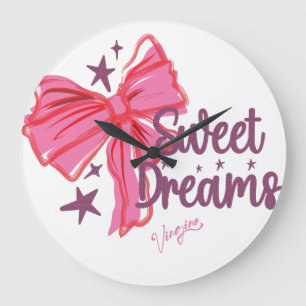 Grande Horloge Ronde Bow rose "Sweet Dreams" Typographie de Parties sci