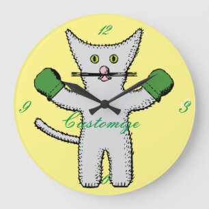 Grande Horloge Ronde Boxe Kitten avec Mittens Thunder_Cove