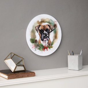 Grande Horloge Ronde Boxer Christmas Wreath Festive Pup