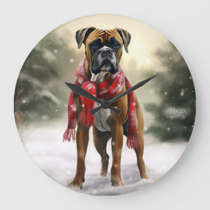 Grande Horloge Ronde Boxer dans la neige de Noël