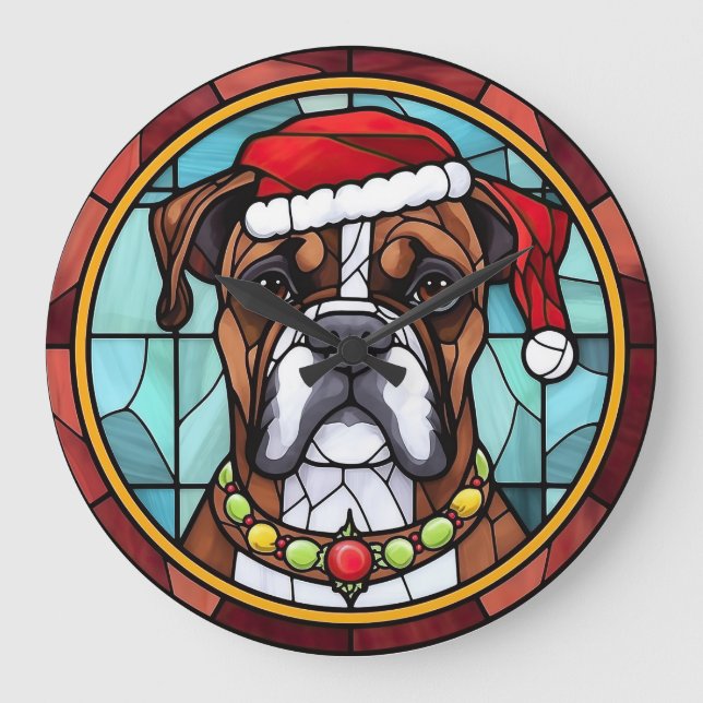 Grande Horloge Ronde Boxer Vitrail de Noël (Recto)