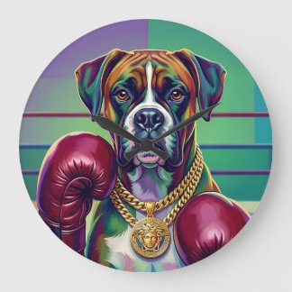 Grande Horloge Ronde Boxeur de Dogue Boxeur Moderne d'Art Pop Athlète