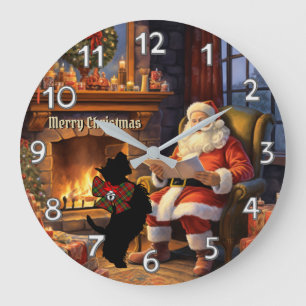 Grande Horloge Ronde Boyd Scottie Chien & Père Noël Noël personnalisé
