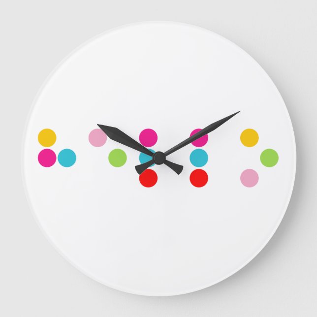 Grande Horloge Ronde Braille aveugle alphabet lettres bonjour texte (Recto)