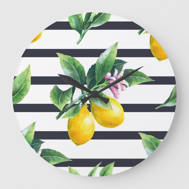 Grande Horloge Ronde Branche de citron : lisière d'aquarelle d'agrumes (Recto)