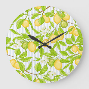 Grande Horloge Ronde Branche de citronnier : Motif sans fil