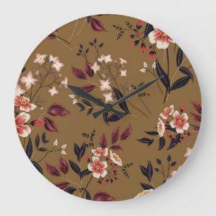 Grande Horloge Ronde Branche de fleurs roses, composition abstraite.