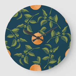 Grande Horloge Ronde Branches d'agrumes Arrière - plans foncés