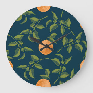 Grande Horloge Ronde Branches d'agrumes Arrière - plans foncés