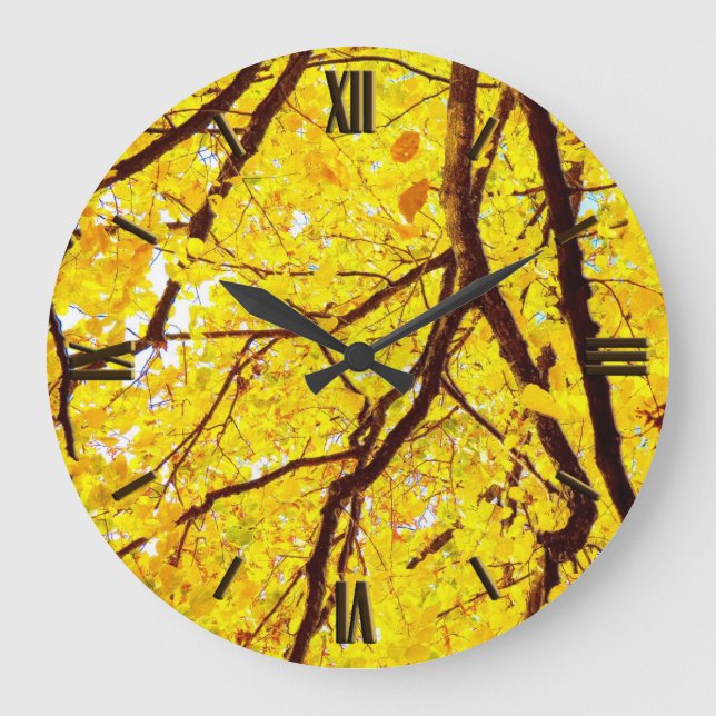 Grande Horloge Ronde Branches d'automne - jaune doré (Recto)