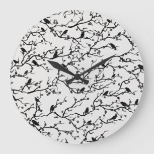 Grande Horloge Ronde Branches Oiseaux et Sakura Peinture japonaise