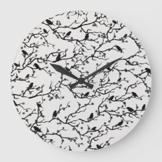 Grande Horloge Ronde Branches Oiseaux et Sakura Peinture japonaise