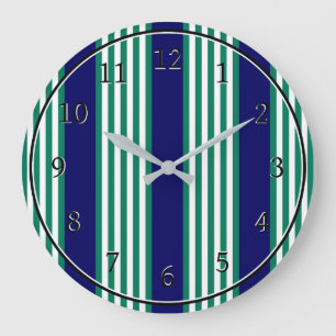Grande Horloge Ronde Brayures blanches et vertes motif avec bleu marine