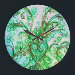 GRANDE HORLOGE RONDE BREAK BLEU VERT<br><div class="desc">Colorful,  fuchsia, red, white purple, violet, blue pink blossoms and blooms in Spring.Watercolor painting with golden and silver foil by Bulgan Lumini (c)</div>