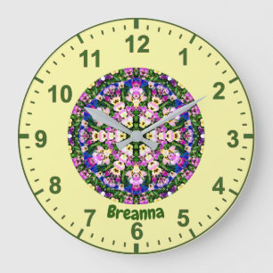 Grande Horloge Ronde BREANNA ~ Pansies miniatures multicolores Jaune