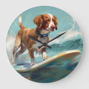 Grande Horloge Ronde Bretagne Spaniel Beach Surf Peinture