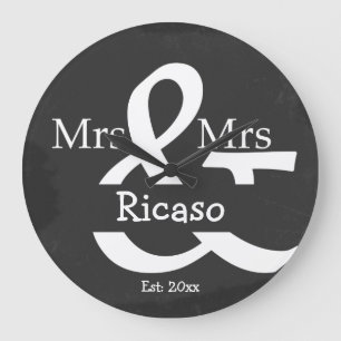 Grande Horloge Ronde Brides Mme And Mme Personalized Faux Chalkboard