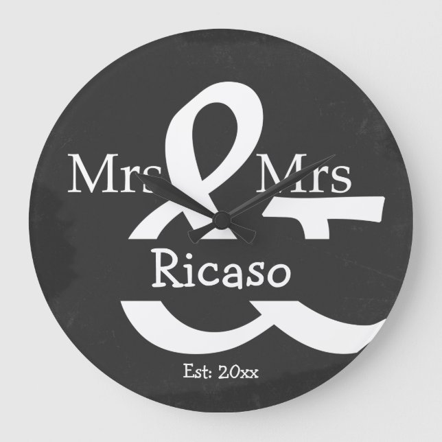 Grande Horloge Ronde Brides Mme And Mme Personalized Faux Chalkboard (Recto)