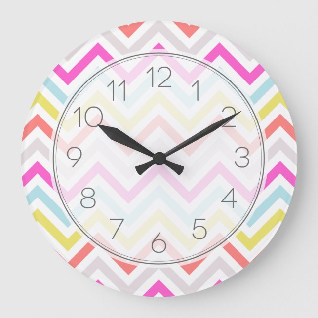 Grande Horloge Ronde Bright Colorful Moderne Chevron Stripes (Recto)