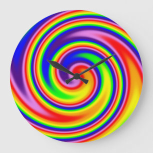 Grande Horloge Ronde Bright Colorful Retro Hippie Rainbow Spiral