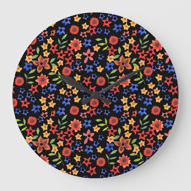 Grande Horloge Ronde Bright Floral Impression personnalisée Arrondi Hor (Recto)