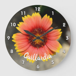 Grande Horloge Ronde Bright Orange Gaillardia Tournesol acrylique